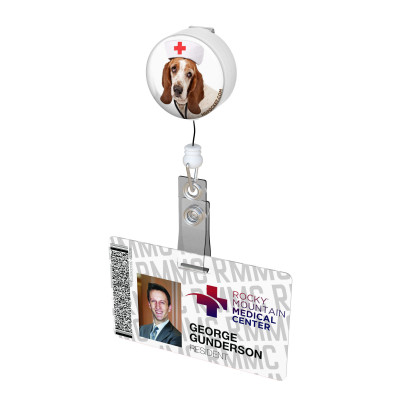 Basset Hound Nurse Button Badge Reel 