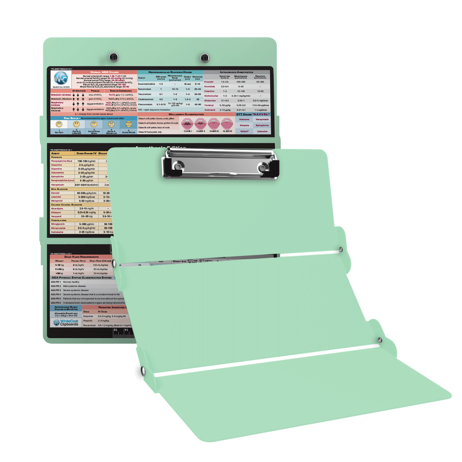 Whitecoat Clipboard Mint Anesthesia Edition - Medical Reference Clipboard For Anesthesia Professionals